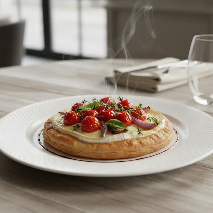 Tarte fine aux tomates cerises rôties et chèvre frais