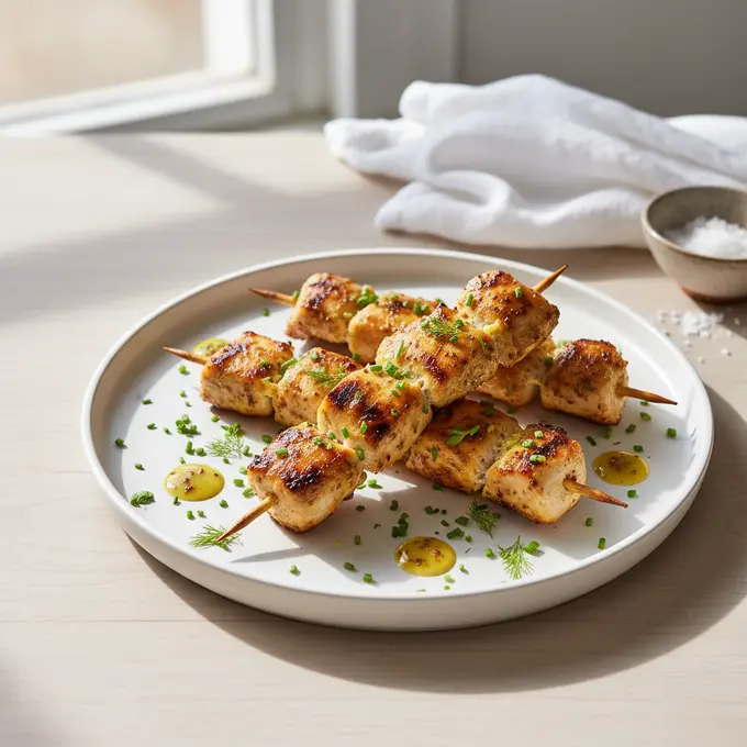 Brochettes de poulet mariné à la moutarde et herbes