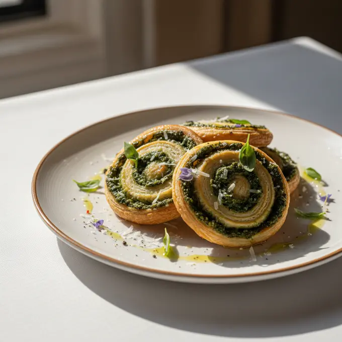Palmiers feuilletés au pesto de roquette et parmesan