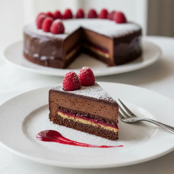 Entremet Élégant au Chocolat Noir et Framboises Fraîches - Recette facile prête en 60 minutes