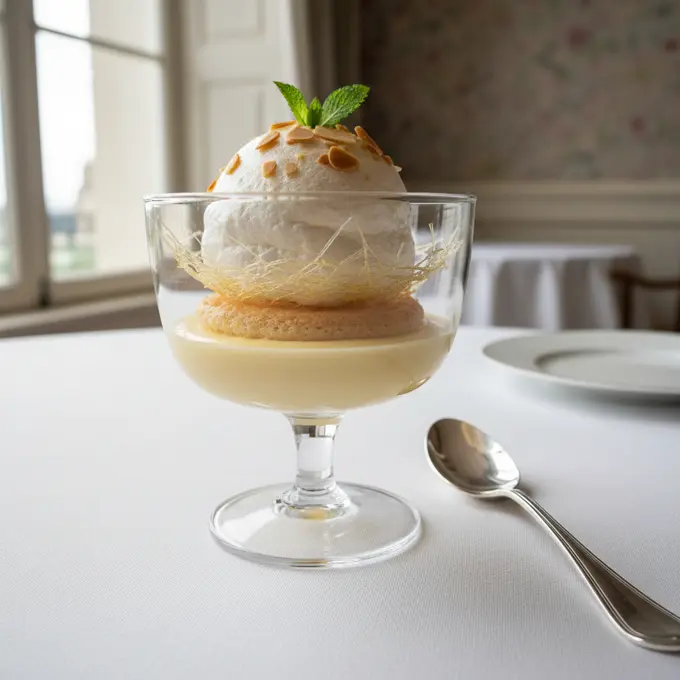 Île Flottante : Délice Léger sur Meringue et Crème Anglaise