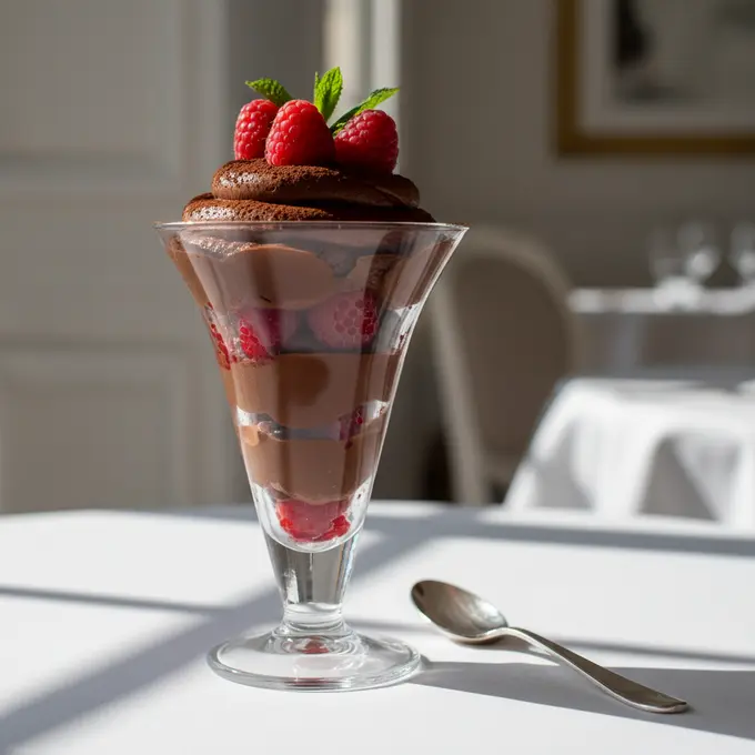 Mousse au Chocolat Noir et Éclats de Framboises Fraîches - Recette facile prête en 45 minutes