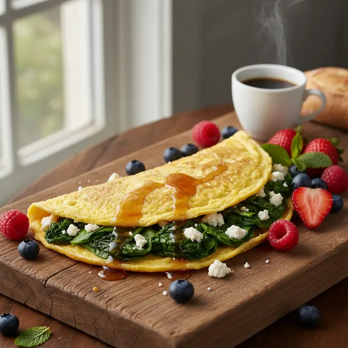 Omelette express aux épinards et feta pour matin énergique