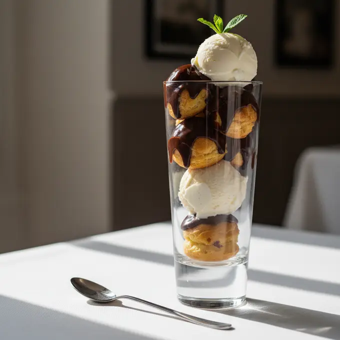 Profiteroles Chocolatées avec Crème Glacée à la Vanille - Recette facile prête en 45 minutes