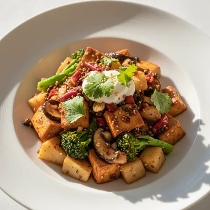 Mapo Tofu Végétarien au Poivre de Sichuan - Recette facile prête en 25 minutes